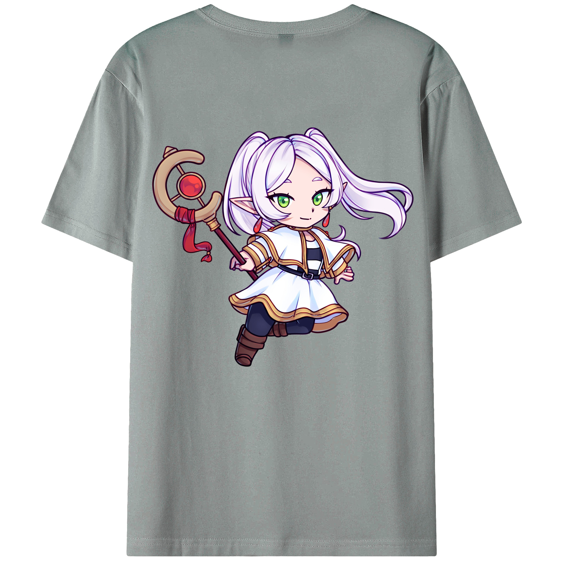 （画像用） 葬送のフリーレン Frieren 綿100％ メンズ半袖Tシャツ（バックプリント） 通気性